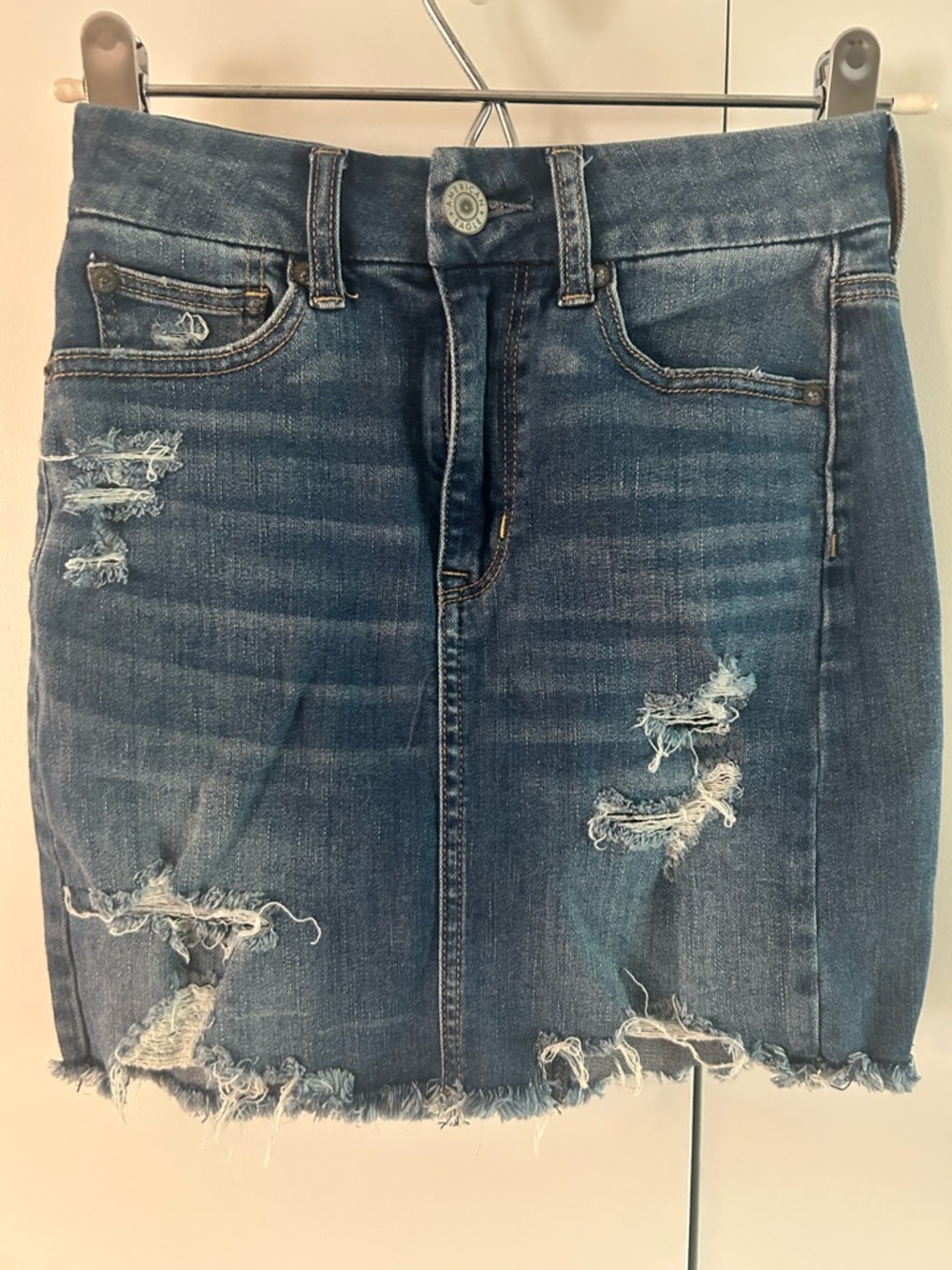 American Eagle Outfitters Blue Distressed Denim Mini Skirt